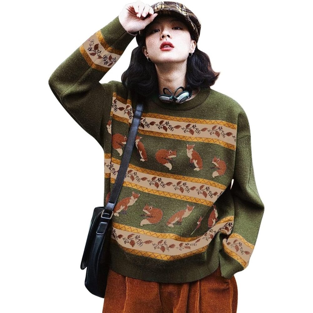 Women Christmas Sweater Graphic Print Oversized Pullover Floral 083 Loose Top